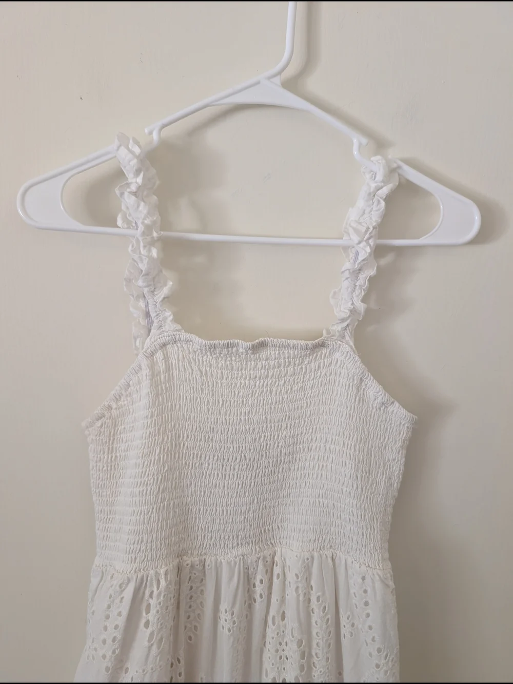 AURA Womens Medium 100% Cotton White Smocked Eyelet Maxi Dress Cottagecore - Picture 3 of 7